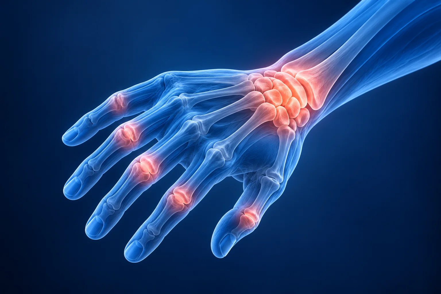 Anatomical illustration highlighting the finger and wrist joints